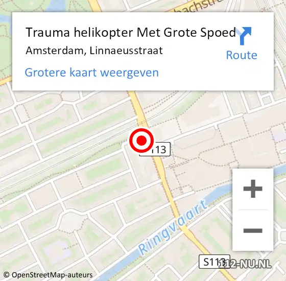 Locatie op kaart van de 112 melding: Trauma helikopter Met Grote Spoed Naar Amsterdam, Linnaeusstraat op 28 maart 2024 07:11