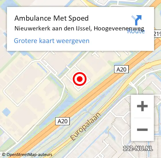 Locatie op kaart van de 112 melding: Ambulance Met Spoed Naar Nieuwerkerk aan den IJssel, Hoogeveenenweg op 28 maart 2024 07:26