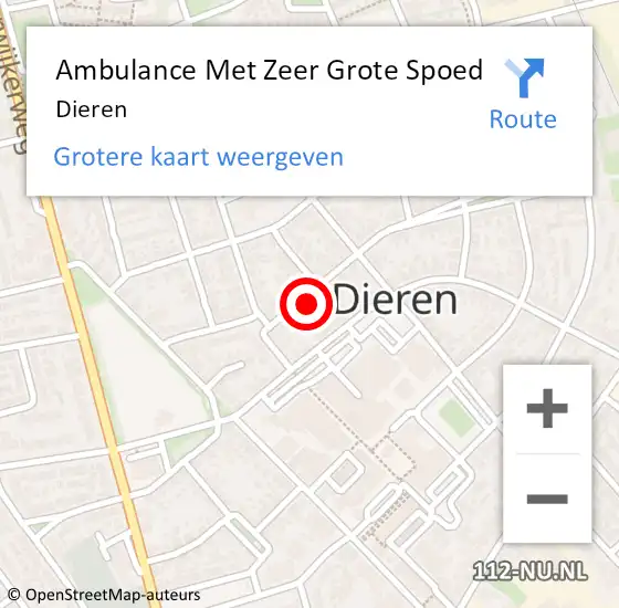 Locatie op kaart van de 112 melding: Ambulance Met Zeer Grote Spoed Naar Dieren op 28 maart 2024 07:47
