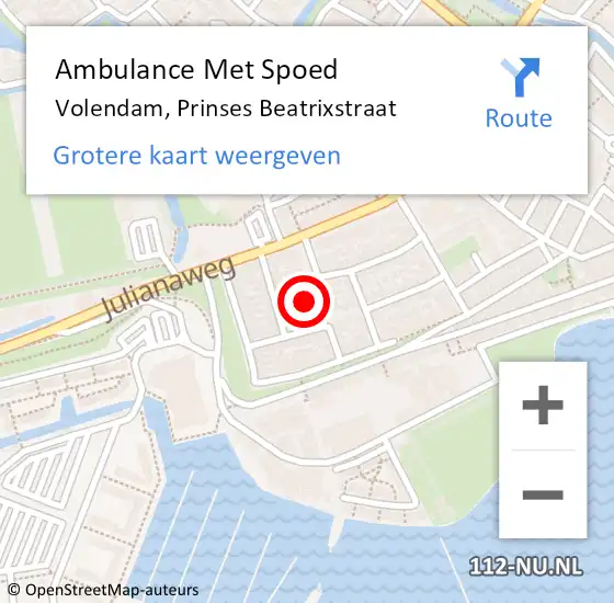 Locatie op kaart van de 112 melding: Ambulance Met Spoed Naar Volendam, Prinses Beatrixstraat op 28 maart 2024 08:08