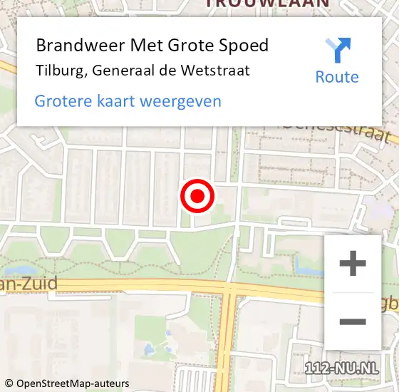 Locatie op kaart van de 112 melding: Brandweer Met Grote Spoed Naar Tilburg, Generaal de Wetstraat op 28 maart 2024 08:11