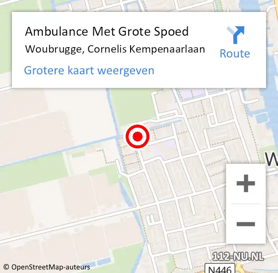 Locatie op kaart van de 112 melding: Ambulance Met Grote Spoed Naar Woubrugge, Cornelis Kempenaarlaan op 28 maart 2024 08:13