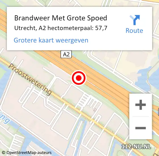 Locatie op kaart van de 112 melding: Brandweer Met Grote Spoed Naar Utrecht, A2 hectometerpaal: 57,7 op 28 maart 2024 08:25