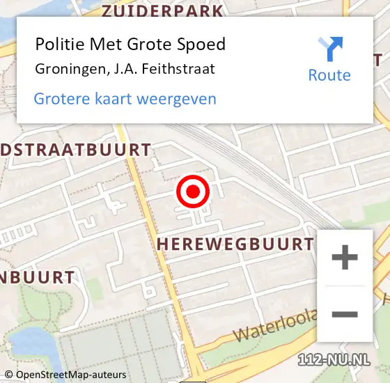 Locatie op kaart van de 112 melding: Politie Met Grote Spoed Naar Groningen, J.A. Feithstraat op 28 maart 2024 08:48