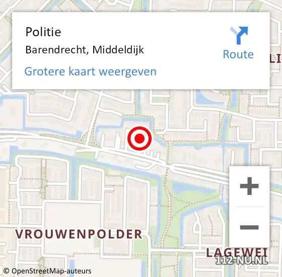 Locatie op kaart van de 112 melding: Politie Barendrecht, Middeldijk op 28 maart 2024 08:52