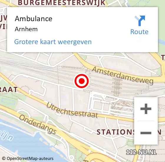 Locatie op kaart van de 112 melding: Ambulance Arnhem op 28 maart 2024 08:53