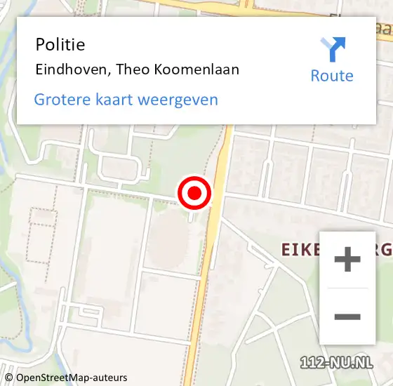 Locatie op kaart van de 112 melding: Politie Eindhoven, Theo Koomenlaan op 28 maart 2024 08:57