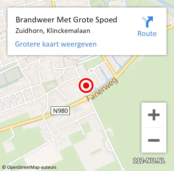 Locatie op kaart van de 112 melding: Brandweer Met Grote Spoed Naar Zuidhorn, Klinckemalaan op 28 maart 2024 09:21