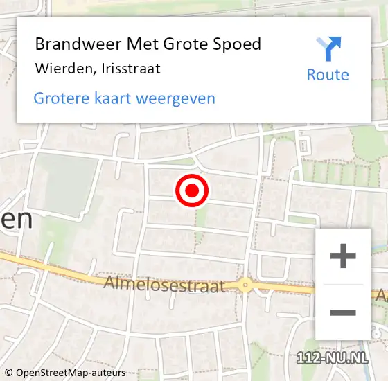 Locatie op kaart van de 112 melding: Brandweer Met Grote Spoed Naar Wierden, Irisstraat op 28 maart 2024 09:38