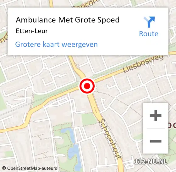 Locatie op kaart van de 112 melding: Ambulance Met Grote Spoed Naar Etten-Leur op 28 maart 2024 09:55