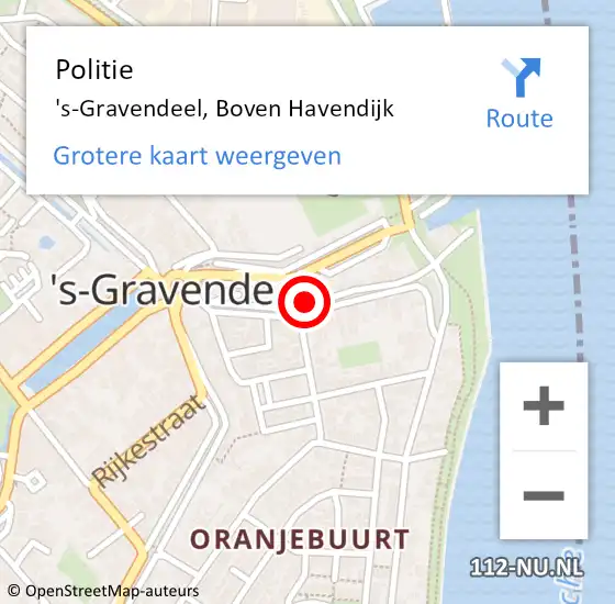 Locatie op kaart van de 112 melding: Politie 's-Gravendeel, Boven Havendijk op 28 maart 2024 10:12