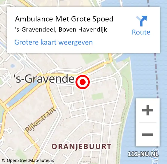 Locatie op kaart van de 112 melding: Ambulance Met Grote Spoed Naar 's-Gravendeel, Boven Havendijk op 28 maart 2024 10:12
