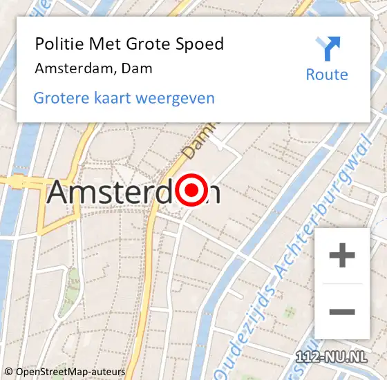 Locatie op kaart van de 112 melding: Politie Met Grote Spoed Naar Amsterdam, Dam op 28 maart 2024 10:26