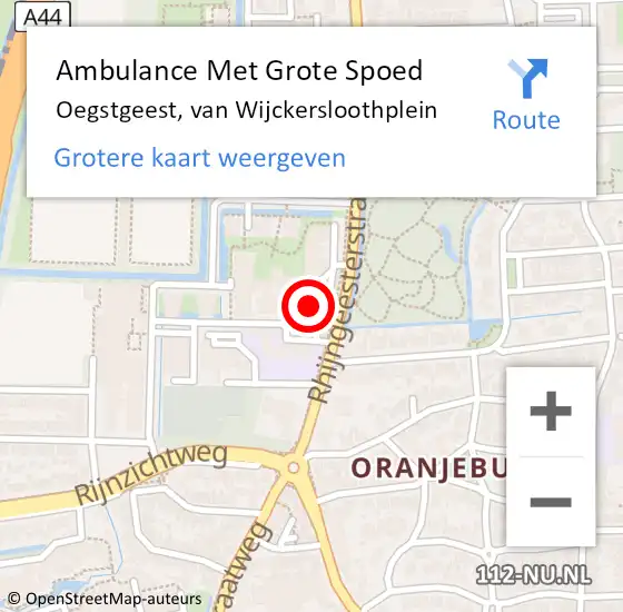 Locatie op kaart van de 112 melding: Ambulance Met Grote Spoed Naar Oegstgeest, van Wijckersloothplein op 28 maart 2024 11:13