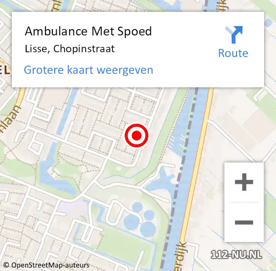 Locatie op kaart van de 112 melding: Ambulance Met Spoed Naar Lisse, Chopinstraat op 28 maart 2024 12:12