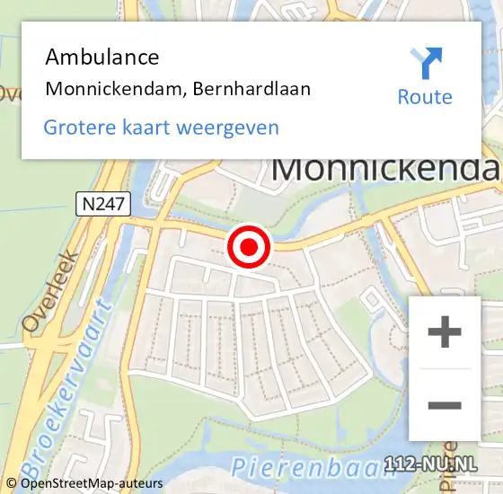 Locatie op kaart van de 112 melding: Ambulance Monnickendam, Bernhardlaan op 28 maart 2024 12:18