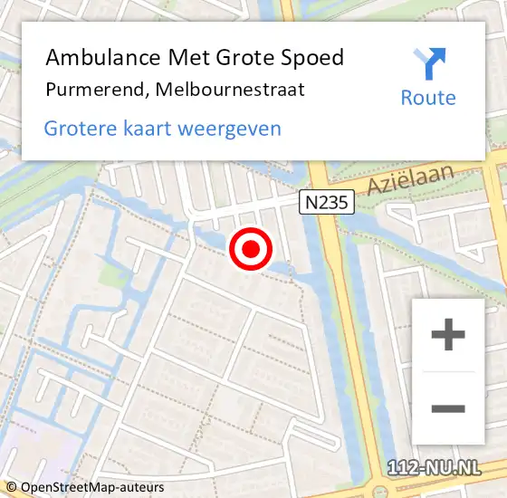 Locatie op kaart van de 112 melding: Ambulance Met Grote Spoed Naar Purmerend, Melbournestraat op 28 maart 2024 13:03