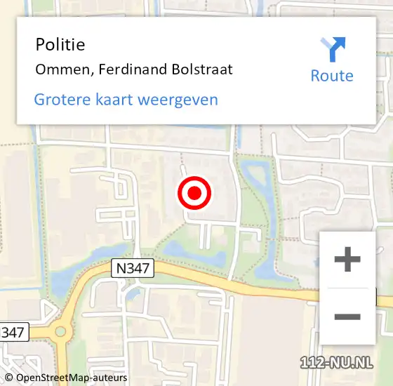 Locatie op kaart van de 112 melding: Politie Ommen, Ferdinand Bolstraat op 28 maart 2024 13:09