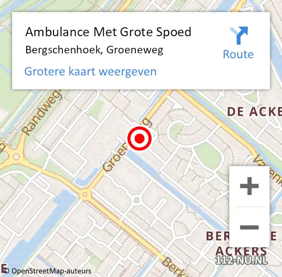 Locatie op kaart van de 112 melding: Ambulance Met Grote Spoed Naar Bergschenhoek, Groeneweg op 28 maart 2024 13:15