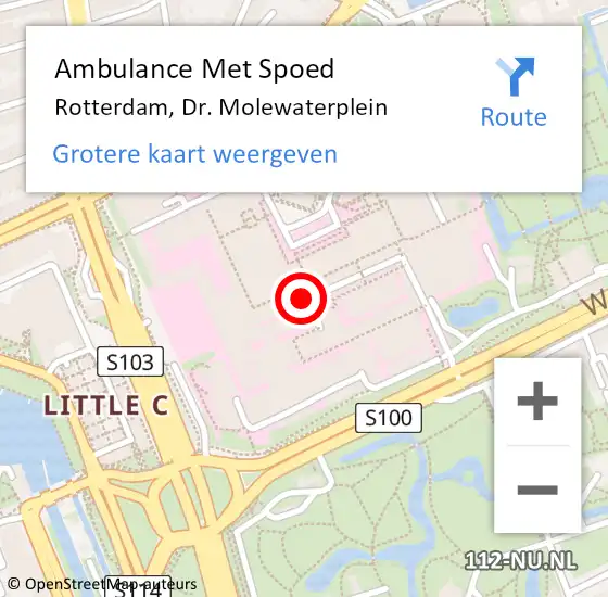 Locatie op kaart van de 112 melding: Ambulance Met Spoed Naar Rotterdam, Dr. Molewaterplein op 28 maart 2024 13:23