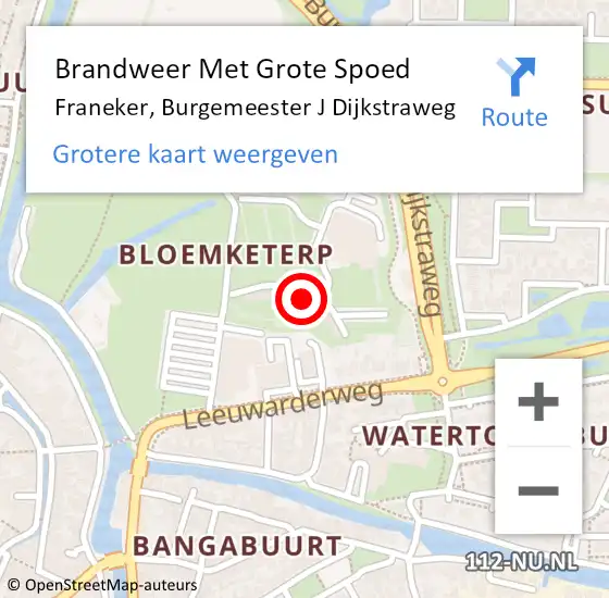 Locatie op kaart van de 112 melding: Brandweer Met Grote Spoed Naar Franeker, Burgemeester J Dijkstraweg op 28 maart 2024 13:41