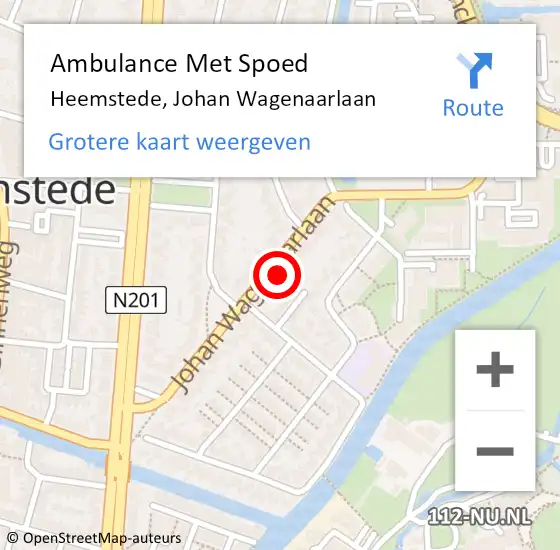 Locatie op kaart van de 112 melding: Ambulance Met Spoed Naar Heemstede, Johan Wagenaarlaan op 28 maart 2024 14:14
