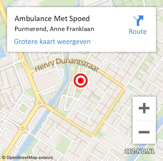 Locatie op kaart van de 112 melding: Ambulance Met Spoed Naar Purmerend, Anne Franklaan op 28 maart 2024 14:20