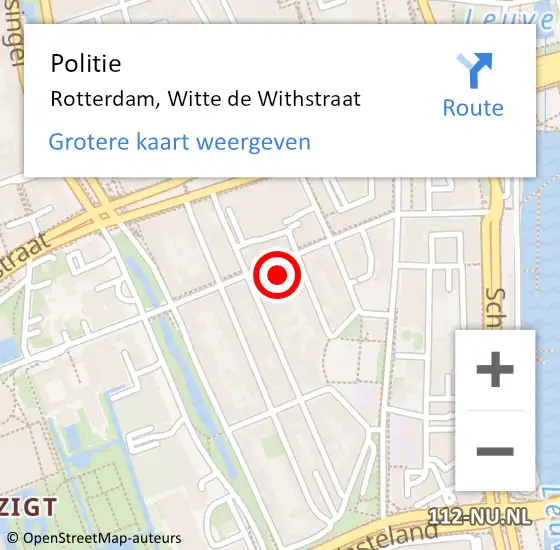 Locatie op kaart van de 112 melding: Politie Rotterdam, Witte de Withstraat op 28 maart 2024 14:21
