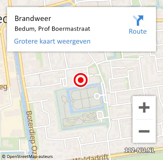 Locatie op kaart van de 112 melding: Brandweer Bedum, Prof Boermastraat op 28 maart 2024 14:22