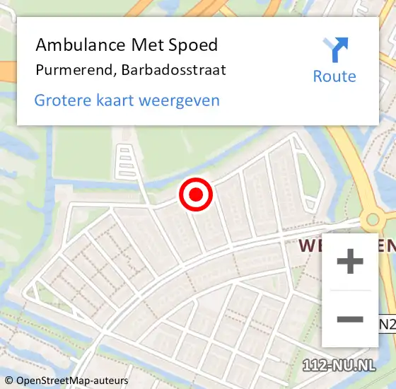 Locatie op kaart van de 112 melding: Ambulance Met Spoed Naar Purmerend, Barbadosstraat op 28 maart 2024 14:22