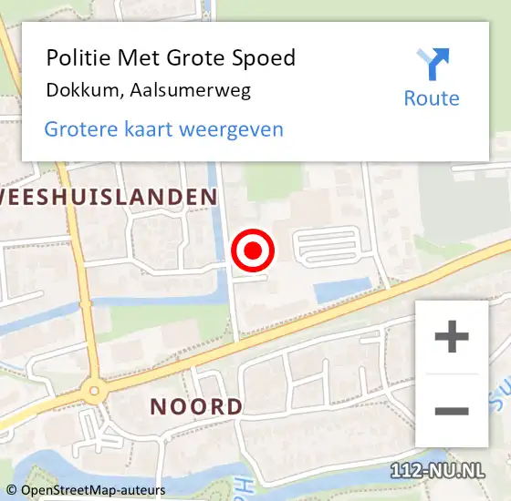 Locatie op kaart van de 112 melding: Politie Met Grote Spoed Naar Dokkum, Aalsumerweg op 28 maart 2024 14:55