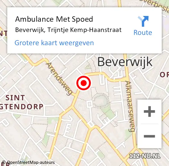 Locatie op kaart van de 112 melding: Ambulance Met Spoed Naar Beverwijk, Trijntje Kemp-Haanstraat op 28 maart 2024 15:18