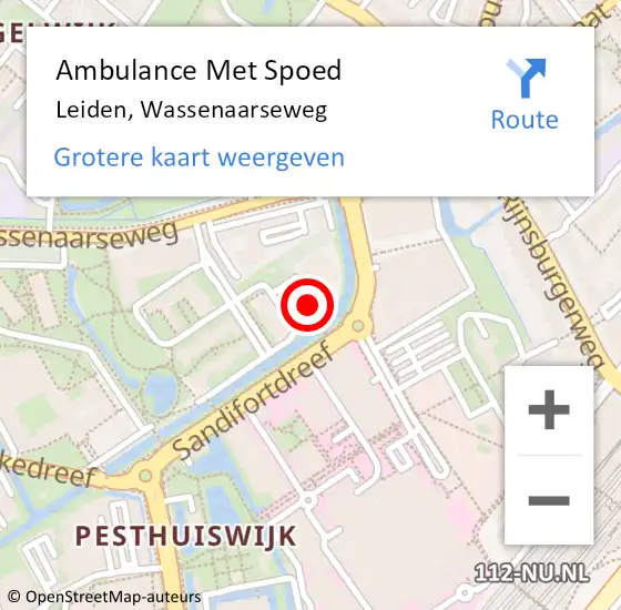 Locatie op kaart van de 112 melding: Ambulance Met Spoed Naar Leiden, Wassenaarseweg op 28 maart 2024 15:25