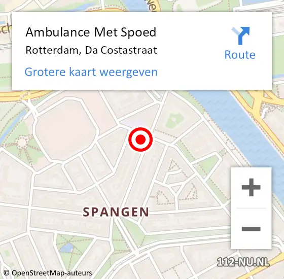 Locatie op kaart van de 112 melding: Ambulance Met Spoed Naar Rotterdam, Da Costastraat op 28 maart 2024 15:32