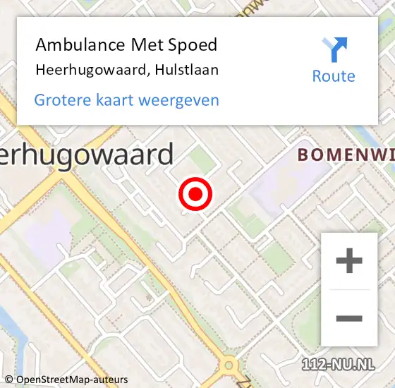 Locatie op kaart van de 112 melding: Ambulance Met Spoed Naar Heerhugowaard, Hulstlaan op 28 maart 2024 15:59