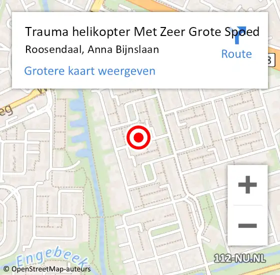 Locatie op kaart van de 112 melding: Trauma helikopter Met Zeer Grote Spoed Naar Roosendaal, Anna Bijnslaan op 28 maart 2024 16:15