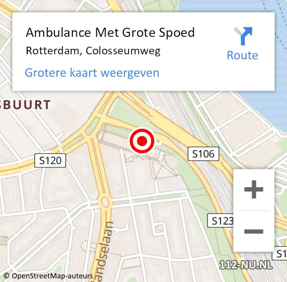 Locatie op kaart van de 112 melding: Ambulance Met Grote Spoed Naar Rotterdam, Colosseumweg op 28 maart 2024 16:27