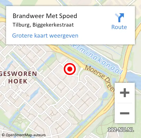 Locatie op kaart van de 112 melding: Brandweer Met Spoed Naar Tilburg, Biggekerkestraat op 28 maart 2024 16:36