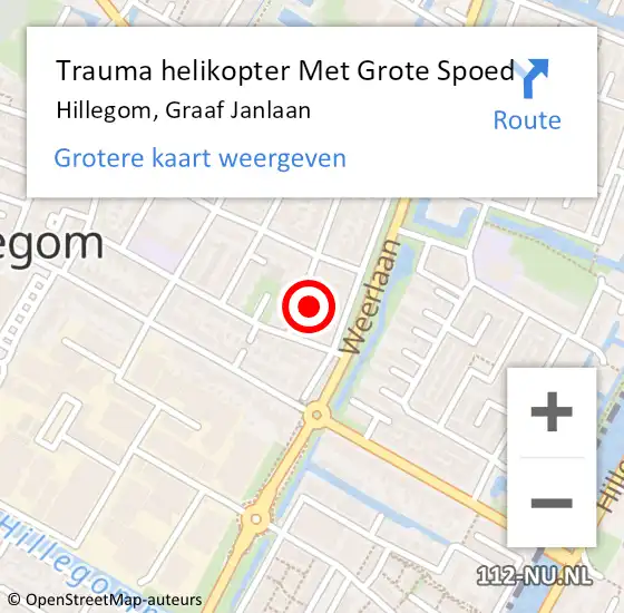 Locatie op kaart van de 112 melding: Trauma helikopter Met Grote Spoed Naar Hillegom, Graaf Janlaan op 28 maart 2024 16:56