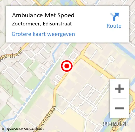 Locatie op kaart van de 112 melding: Ambulance Met Spoed Naar Zoetermeer, Edisonstraat op 28 maart 2024 16:59
