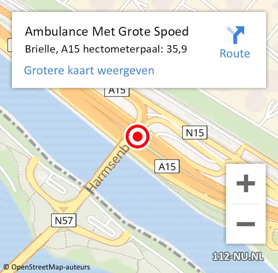 Locatie op kaart van de 112 melding: Ambulance Met Grote Spoed Naar Brielle, A15 hectometerpaal: 35,9 op 28 maart 2024 17:00