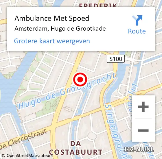 Locatie op kaart van de 112 melding: Ambulance Met Spoed Naar Amsterdam, Hugo de Grootkade op 28 maart 2024 17:05