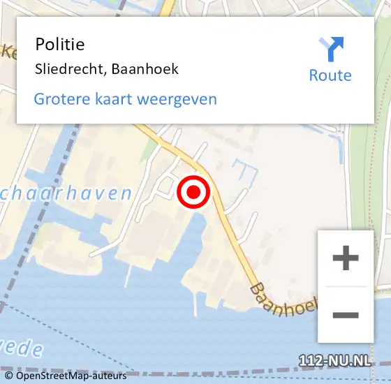 Locatie op kaart van de 112 melding: Politie Sliedrecht, Baanhoek op 28 maart 2024 17:35