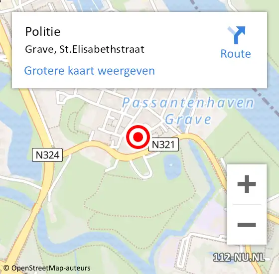 Locatie op kaart van de 112 melding: Politie Grave, St.Elisabethstraat op 28 maart 2024 17:37