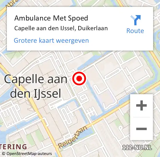 Locatie op kaart van de 112 melding: Ambulance Met Spoed Naar Capelle aan den IJssel, Duikerlaan op 28 maart 2024 17:53