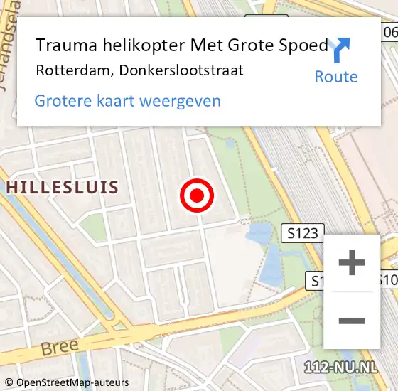 Locatie op kaart van de 112 melding: Trauma helikopter Met Grote Spoed Naar Rotterdam, Donkerslootstraat op 28 maart 2024 17:56