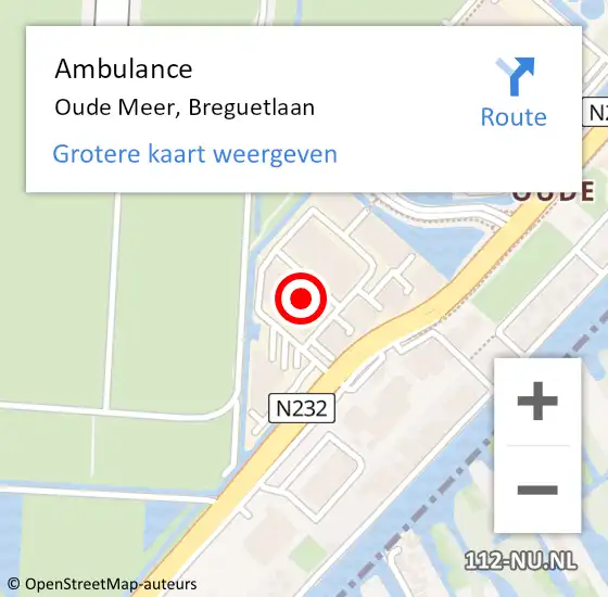 Locatie op kaart van de 112 melding: Ambulance Oude Meer, Breguetlaan op 28 maart 2024 18:01
