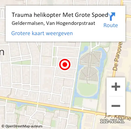 Locatie op kaart van de 112 melding: Trauma helikopter Met Grote Spoed Naar Geldermalsen, Van Hogendorpstraat op 28 maart 2024 18:19