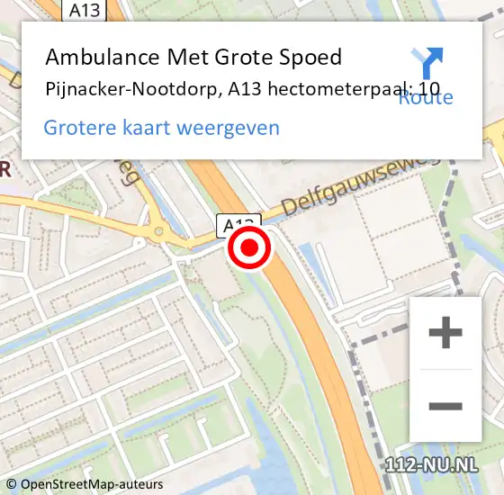 Locatie op kaart van de 112 melding: Ambulance Met Grote Spoed Naar Pijnacker-Nootdorp, A13 hectometerpaal: 10 op 28 maart 2024 18:41