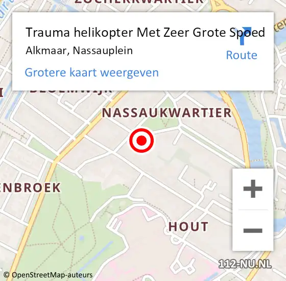 Locatie op kaart van de 112 melding: Trauma helikopter Met Zeer Grote Spoed Naar Alkmaar, Nassauplein op 28 maart 2024 19:02